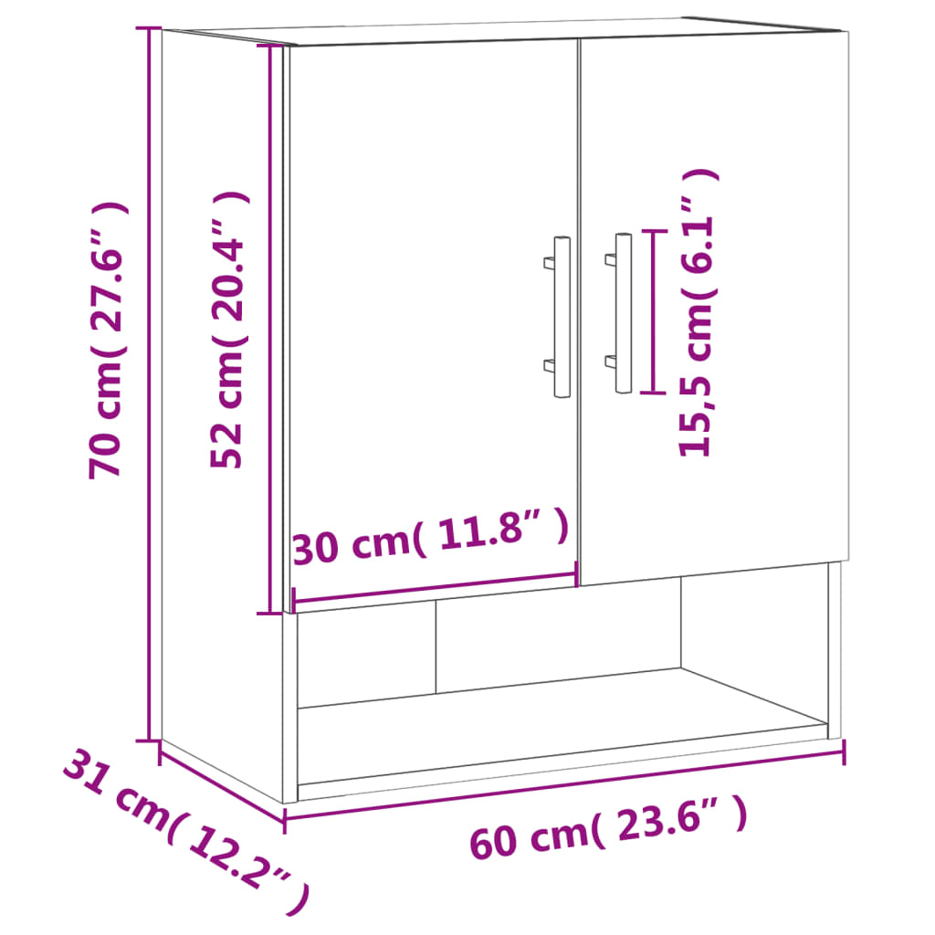 Armoire murale 60x31x70 cm bois fini couleur chêne marron