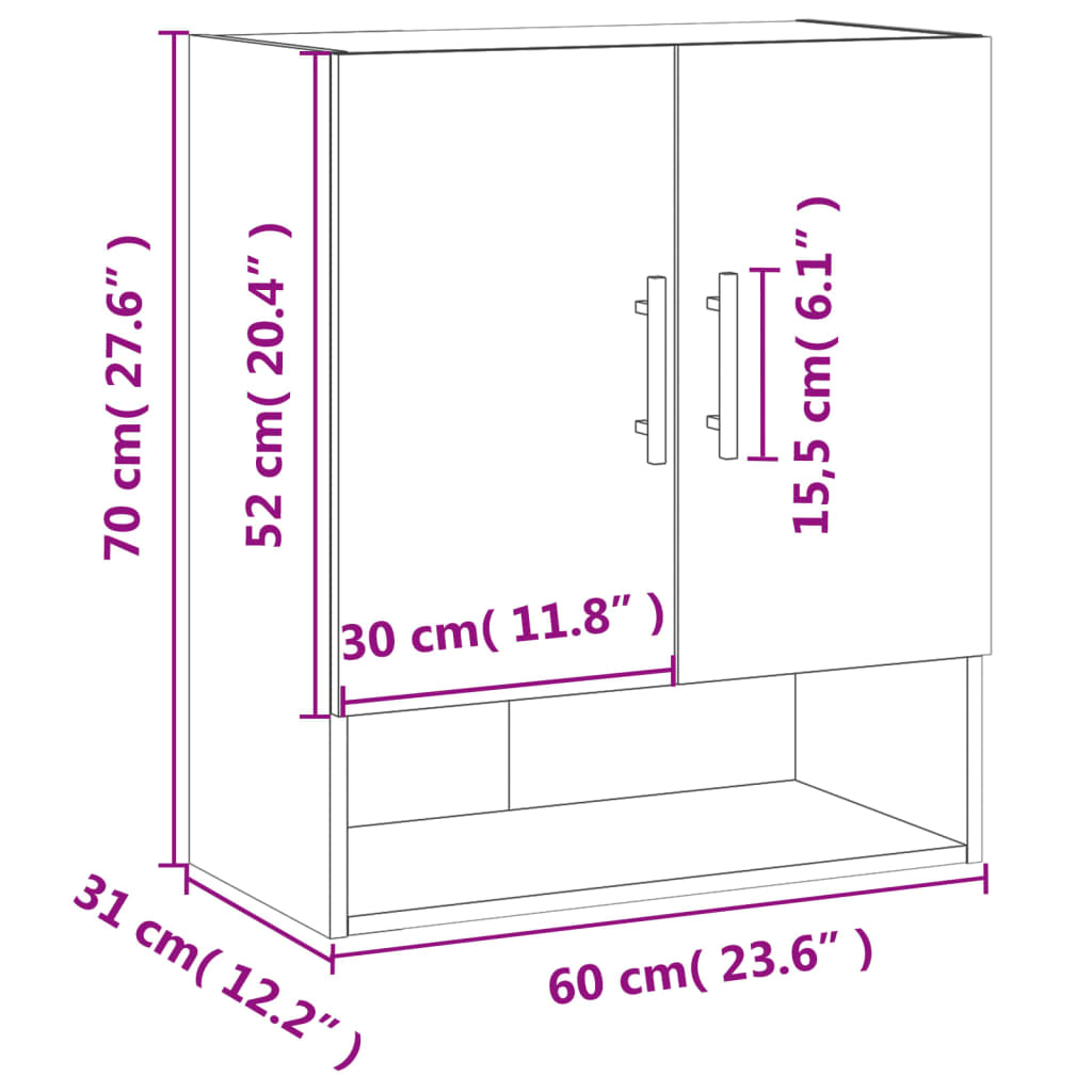 Wandkast 60x31x70 cm bewerkt hout artisanaal eikenkleur