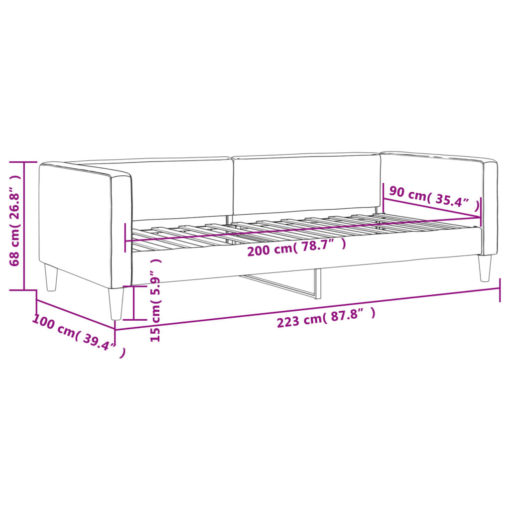 Slaapbank met onderschuifbed 90x190 cm stof