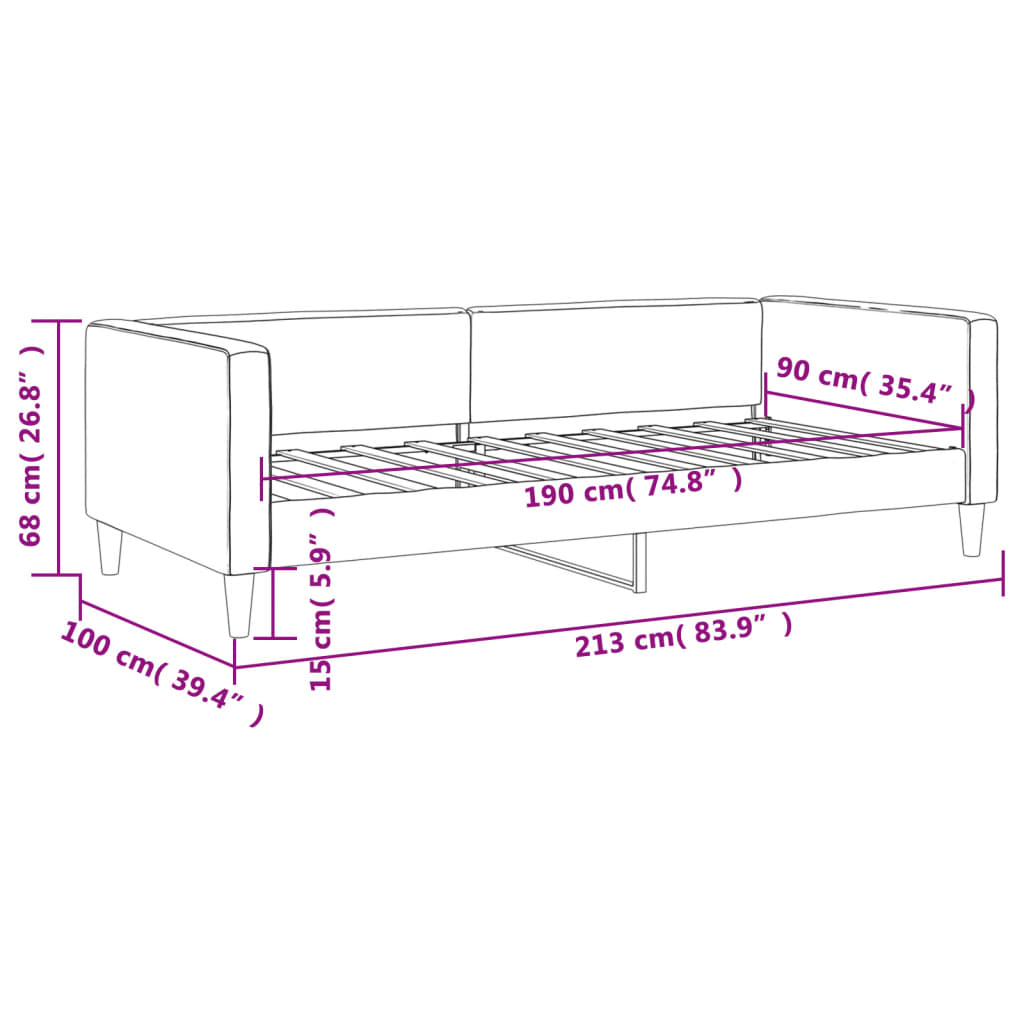 Slaapbank met onderschuifbed 90x190 cm stof