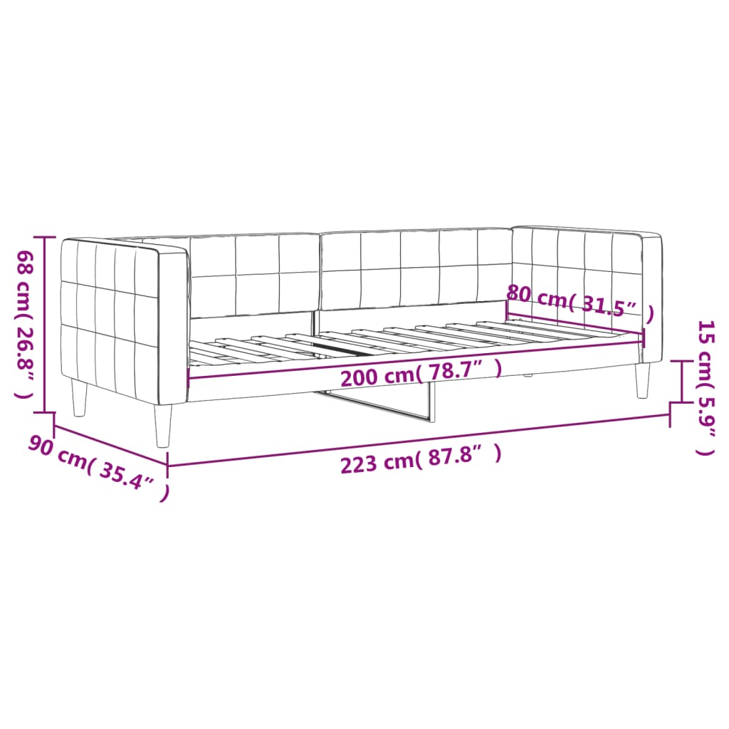 Slaapbank onderschuifbed en matrassen 100x200 cm fluweel