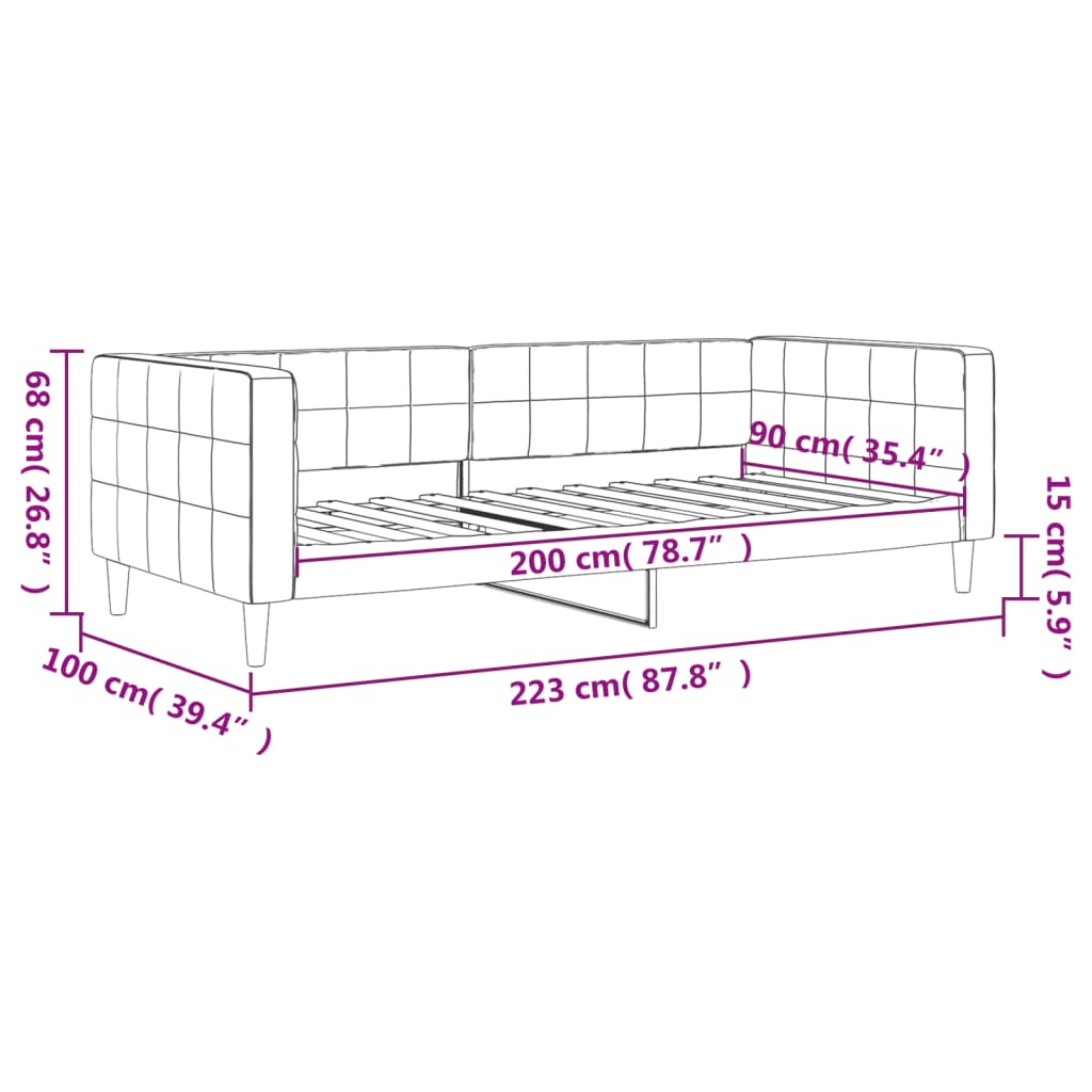 Slaapbank onderschuifbed en matrassen 100x200 cm fluweel