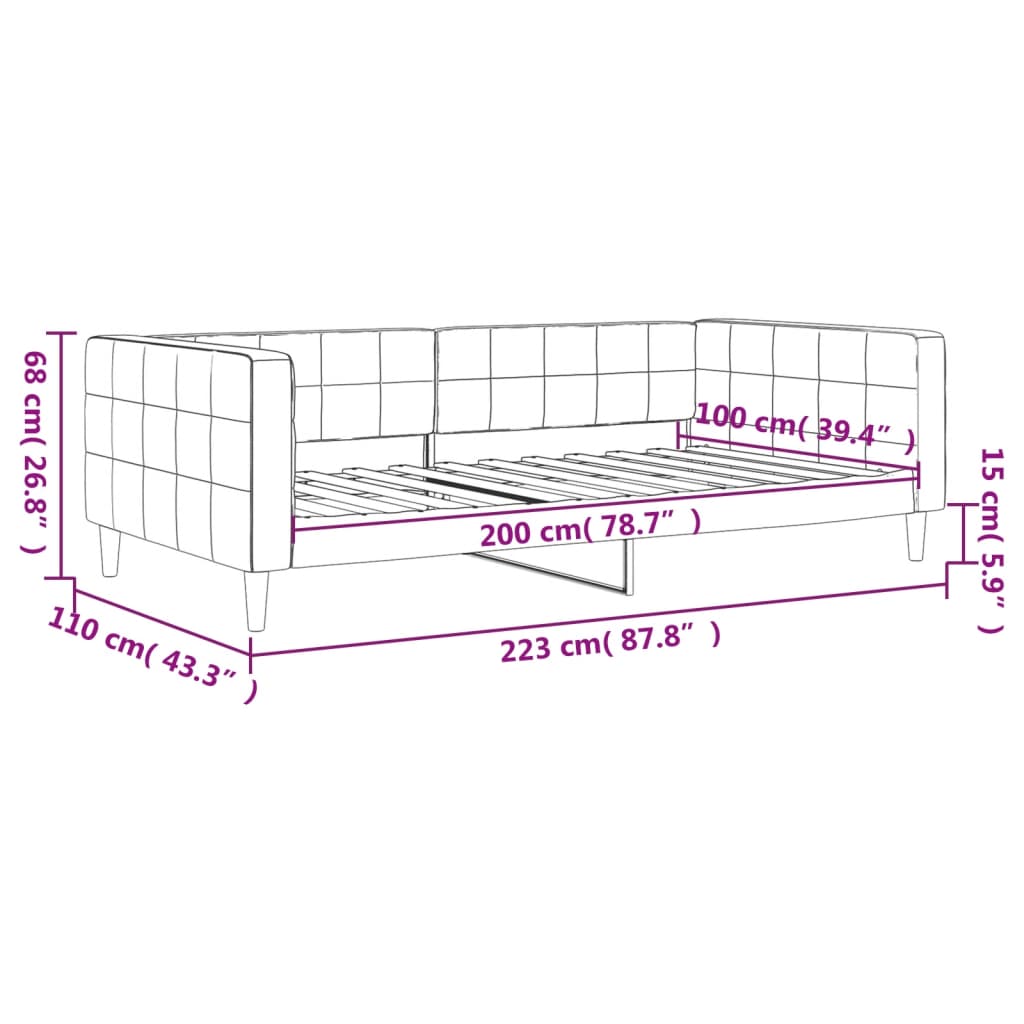 Slaapbank onderschuifbed en matrassen 100x200 cm fluweel