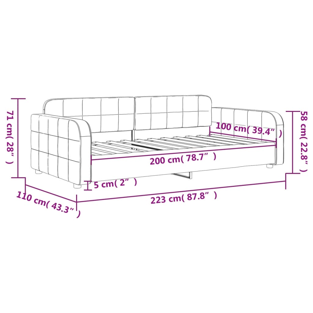 Slaapbank met onderschuifbed en lades 80x200 cm fluweel