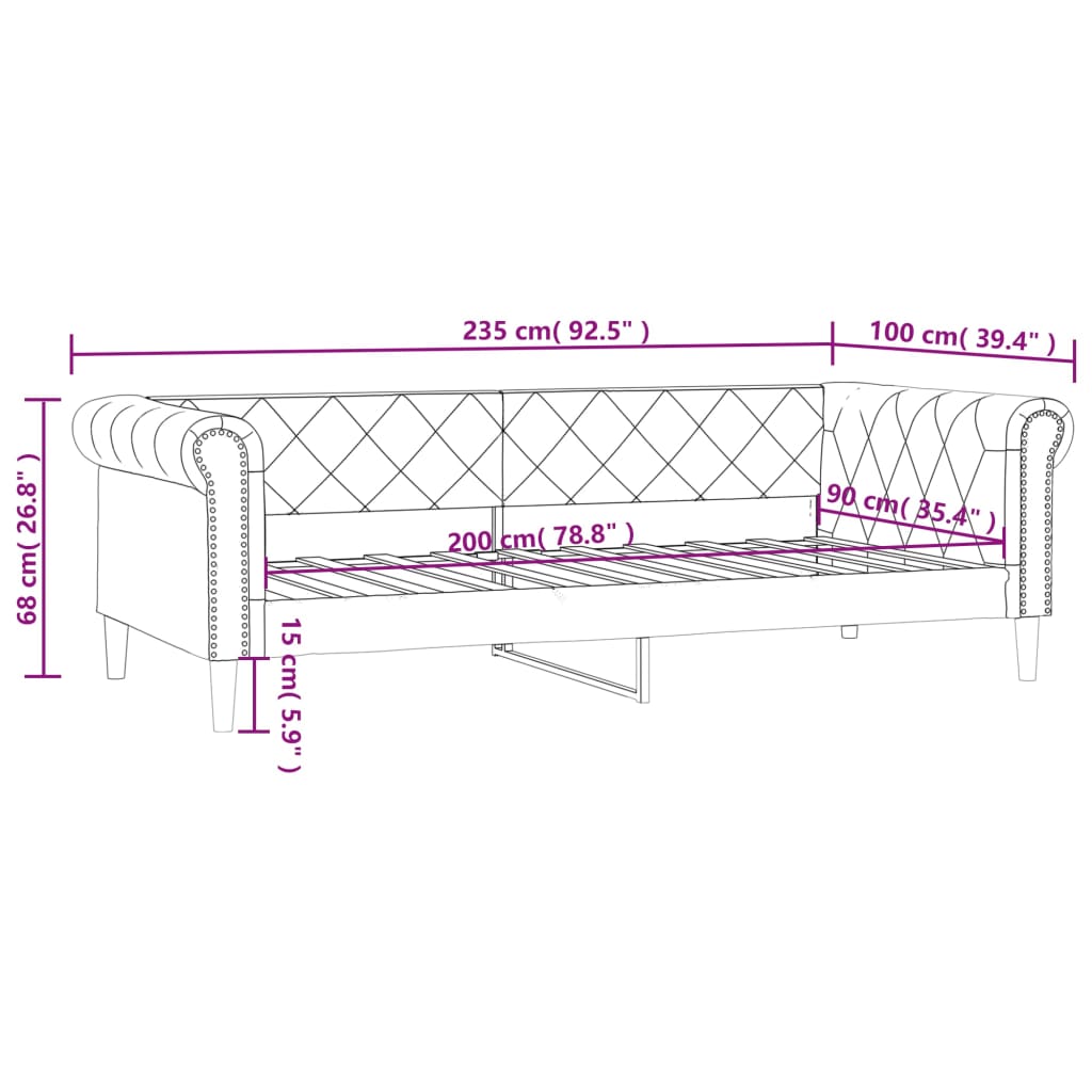 Slaapbank onderschuifbed en matrassen 90x200 cm kunstleer