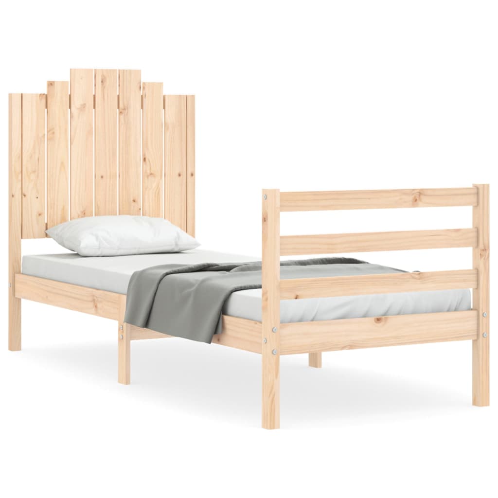 Bedframe met hoofdbord massief hout wit 100x200 cm