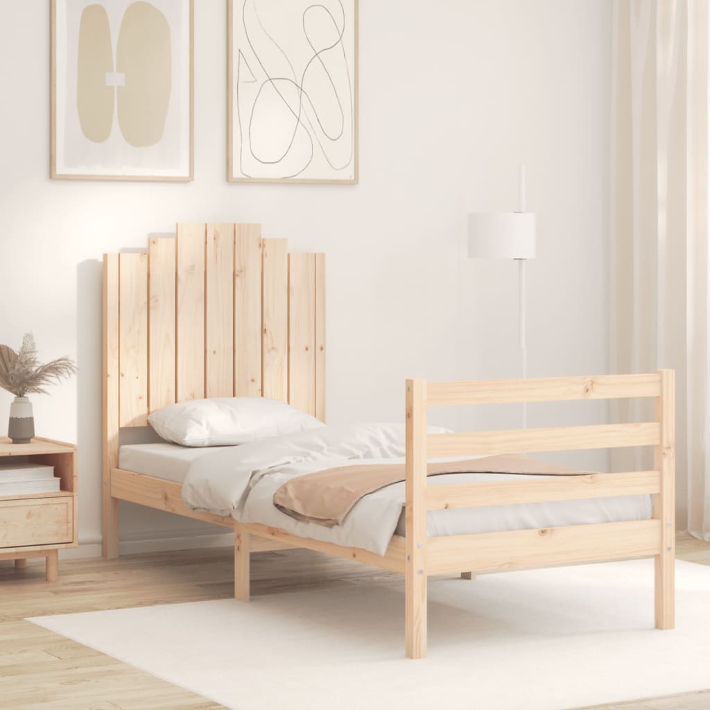 Bedframe met hoofdbord massief hout wit 100x200 cm