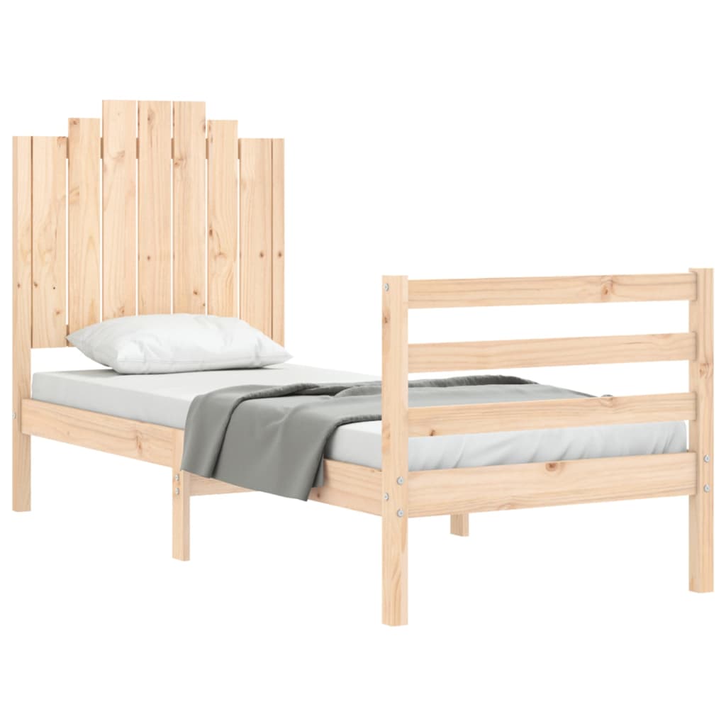 Bedframe met hoofdbord massief hout wit 100x200 cm