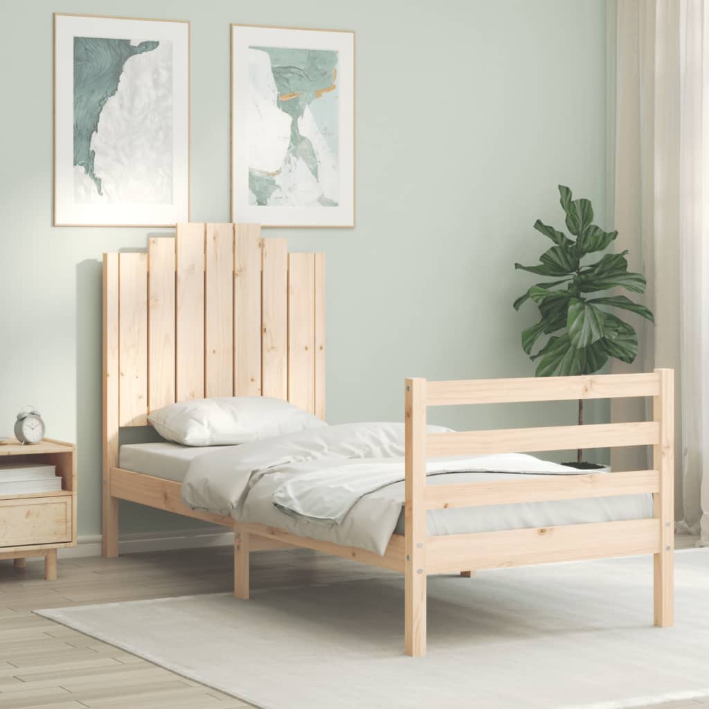 Bedframe met hoofdbord massief hout wit 100x200 cm