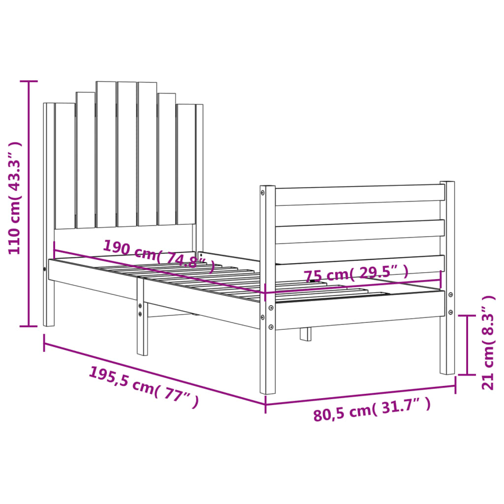 Bedframe met hoofdbord massief hout wit 100x200 cm