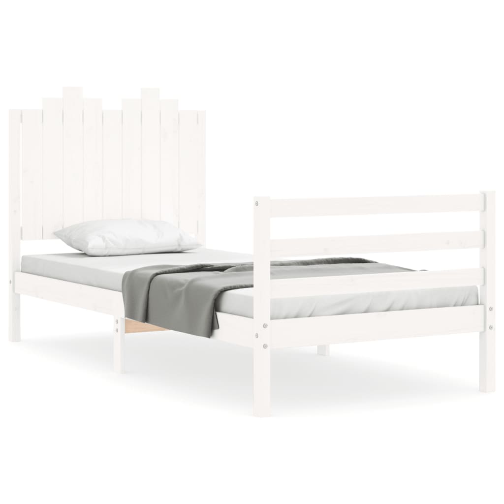 Bedframe met hoofdbord massief hout wit 100x200 cm