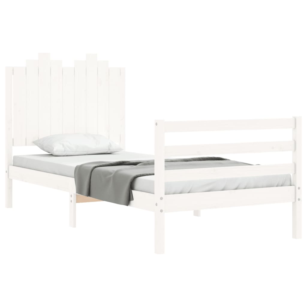 Bedframe met hoofdbord massief hout wit 100x200 cm