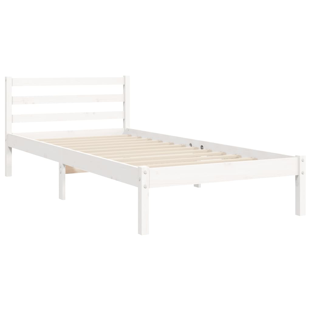 Bedframe met hoofdbord massief hout wit 100x200 cm