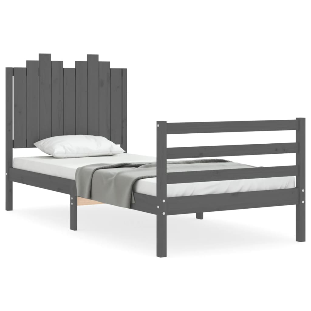 Bedframe met hoofdbord massief hout wit 100x200 cm