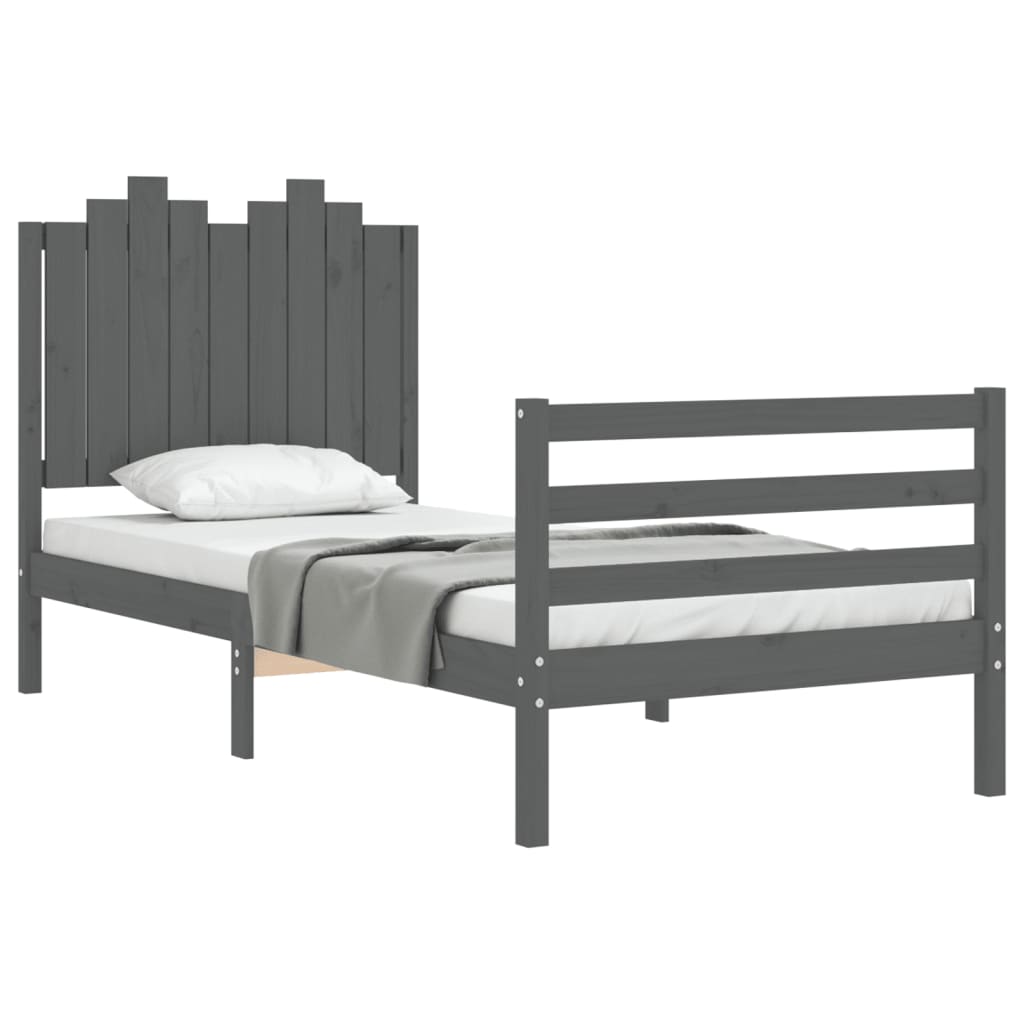 Bedframe met hoofdbord massief hout wit 100x200 cm