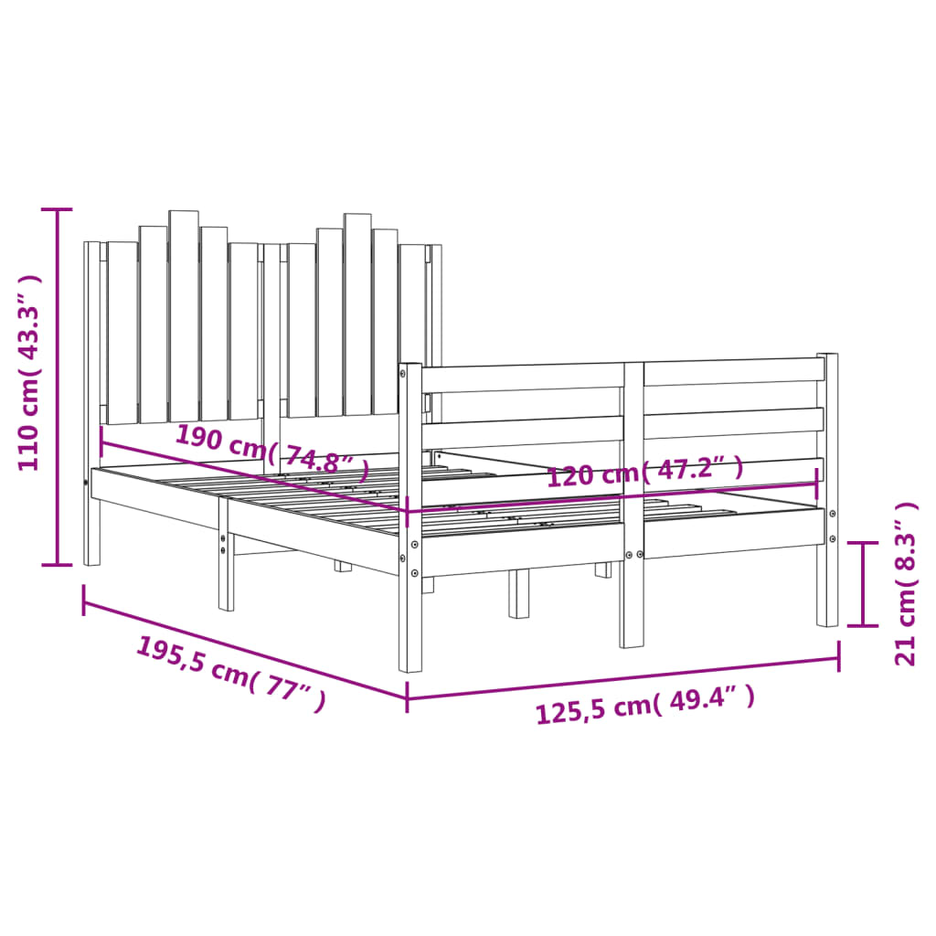 Bedframe met hoofdbord massief hout wit 100x200 cm