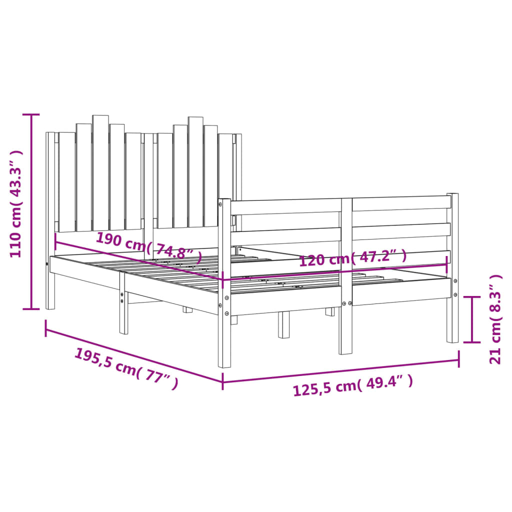 Bedframe met hoofdbord massief hout wit 100x200 cm