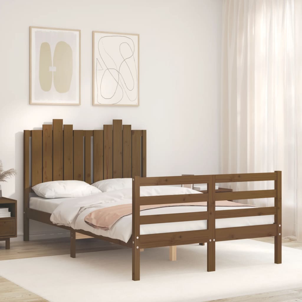 Bedframe met hoofdbord massief hout wit 100x200 cm