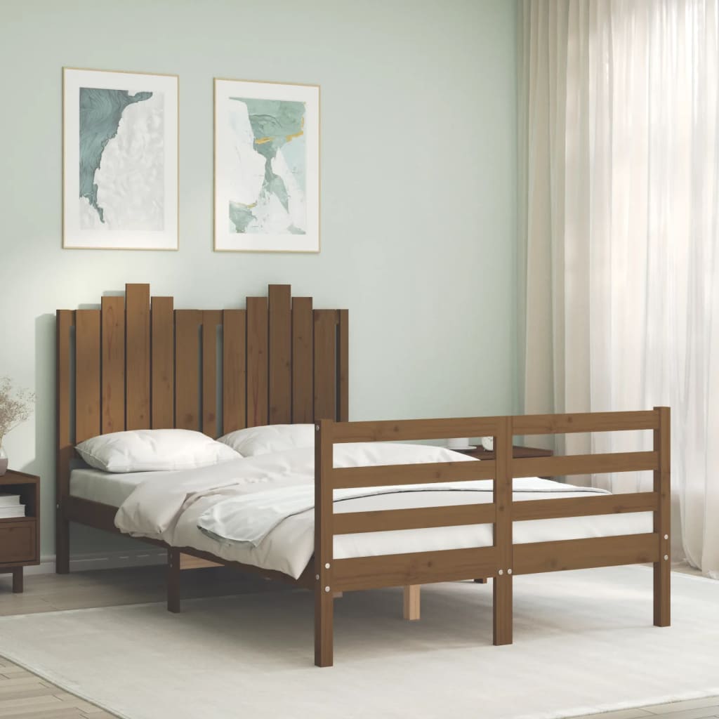 Bedframe met hoofdbord massief hout wit 100x200 cm