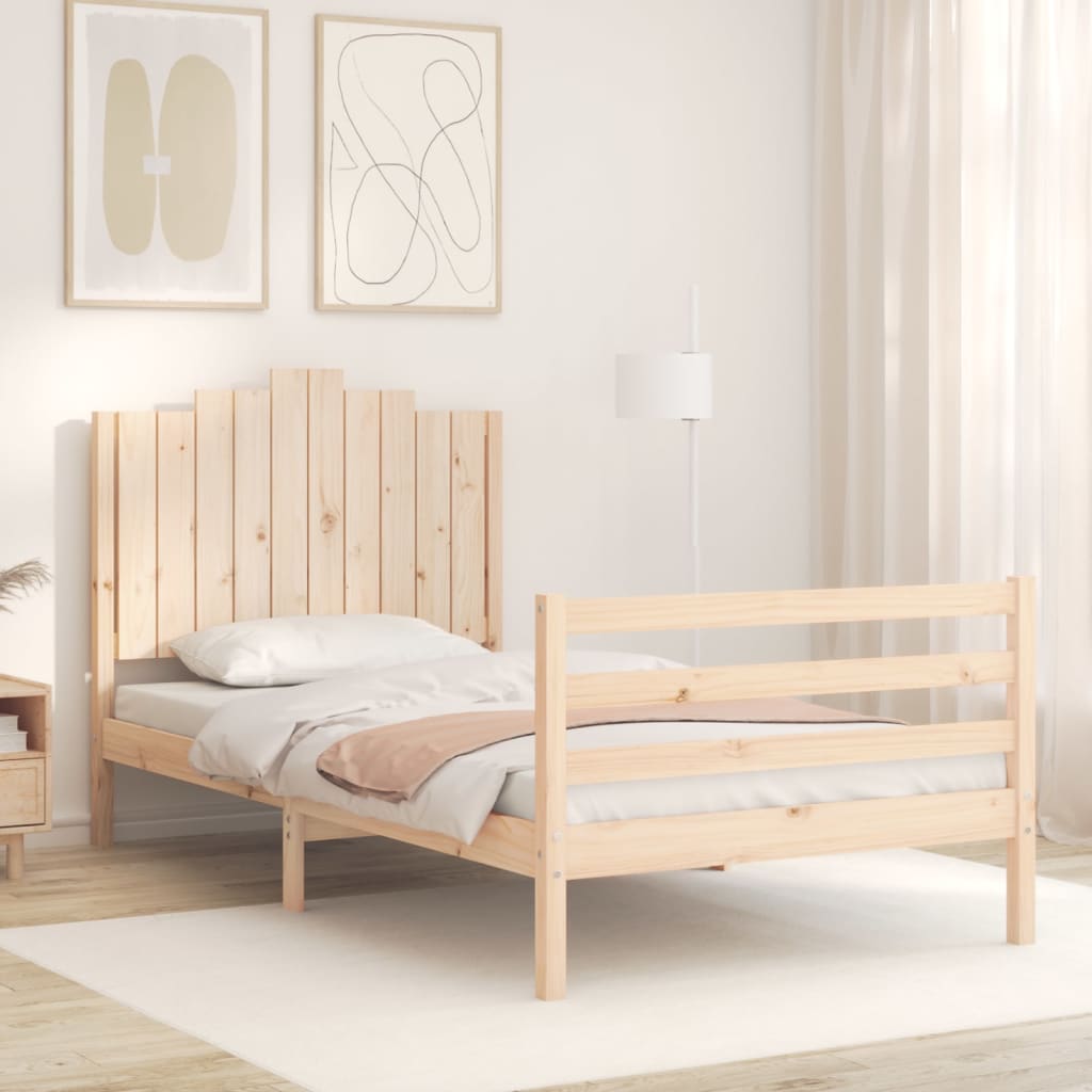 Bedframe met hoofdbord massief hout wit 100x200 cm