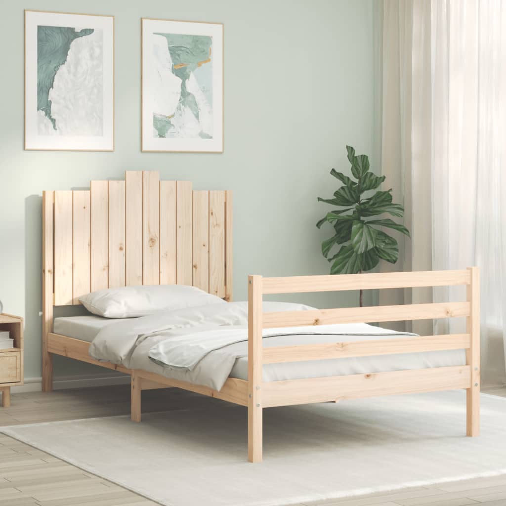 Bedframe met hoofdbord massief hout wit 100x200 cm