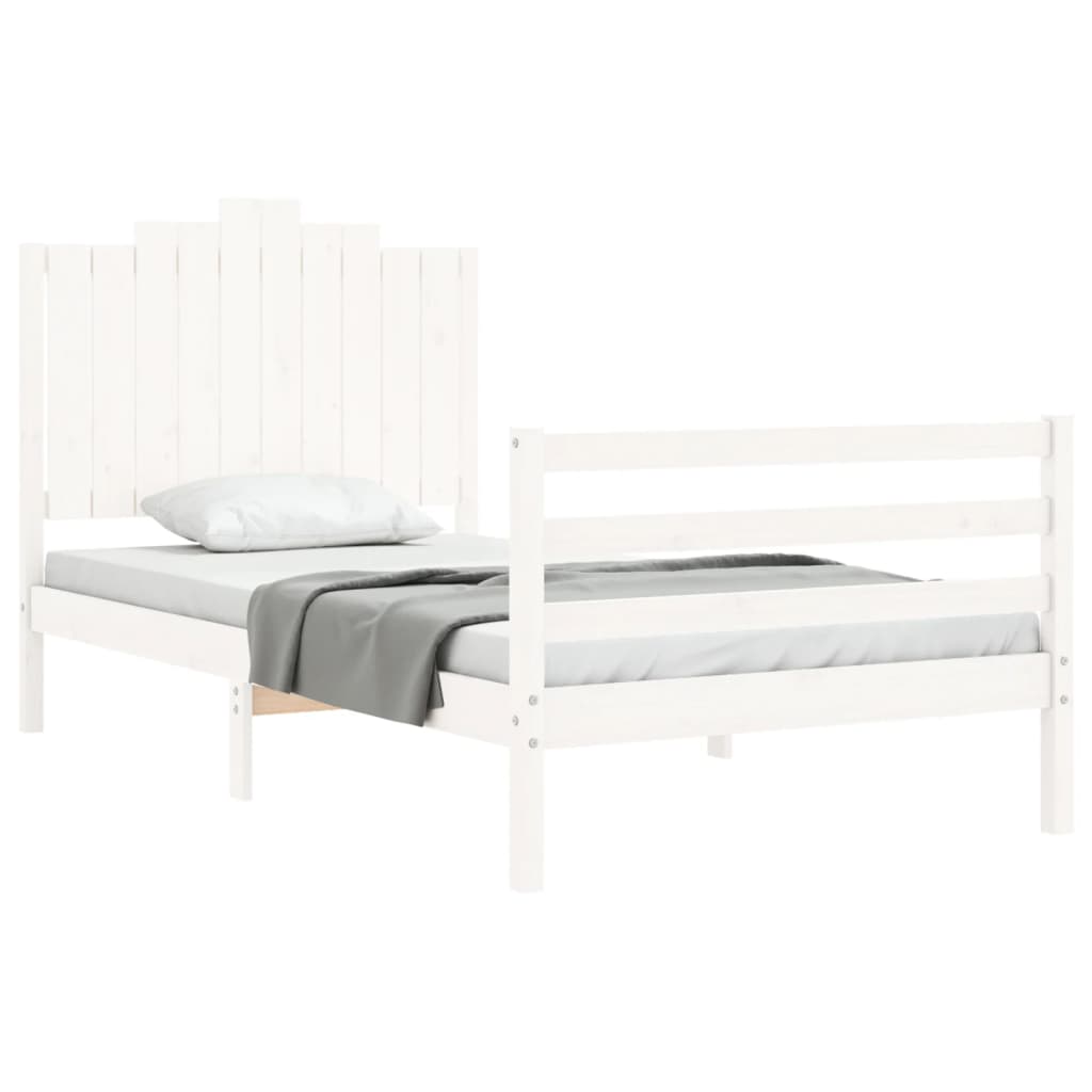 Bedframe met hoofdbord massief hout wit 100x200 cm