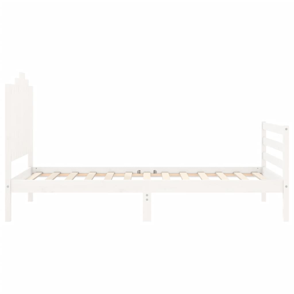 Bedframe met hoofdbord massief hout wit 100x200 cm