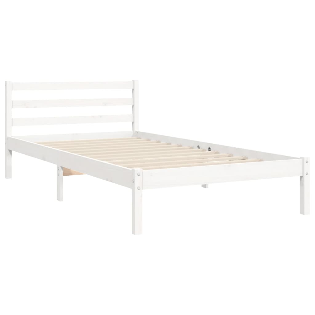 Bedframe met hoofdbord massief hout wit 100x200 cm