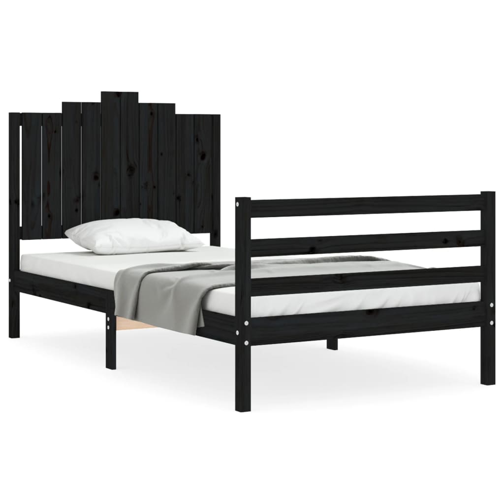 Bedframe met hoofdbord massief hout wit 100x200 cm