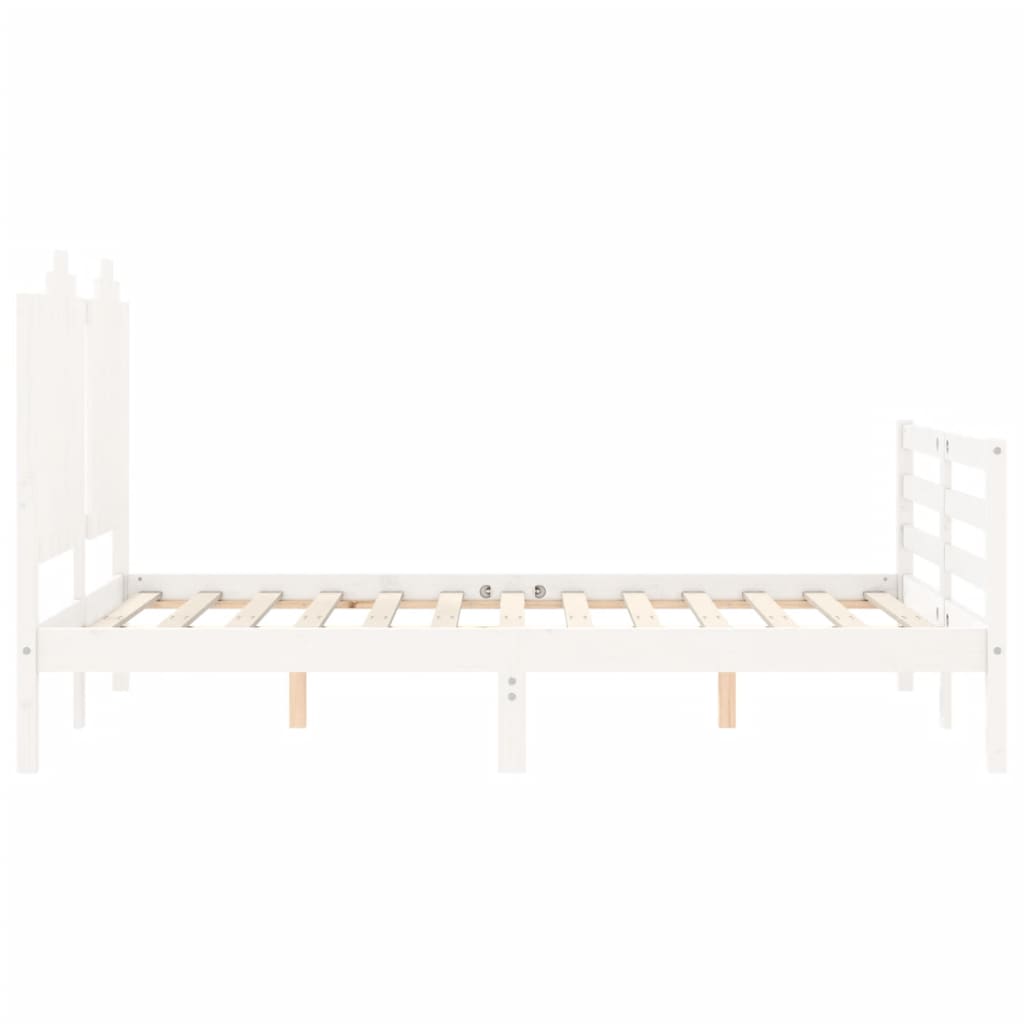 Bedframe met hoofdbord massief hout wit 100x200 cm