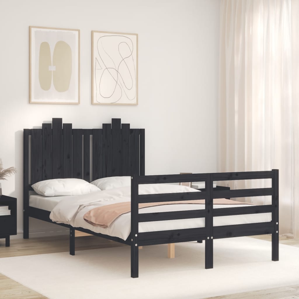 Bedframe met hoofdbord massief hout wit 100x200 cm