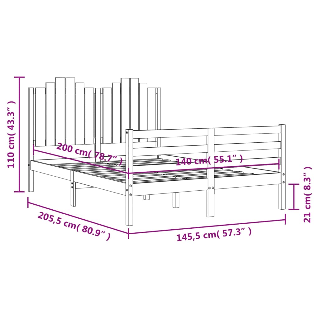 Bedframe met hoofdbord massief hout wit 100x200 cm