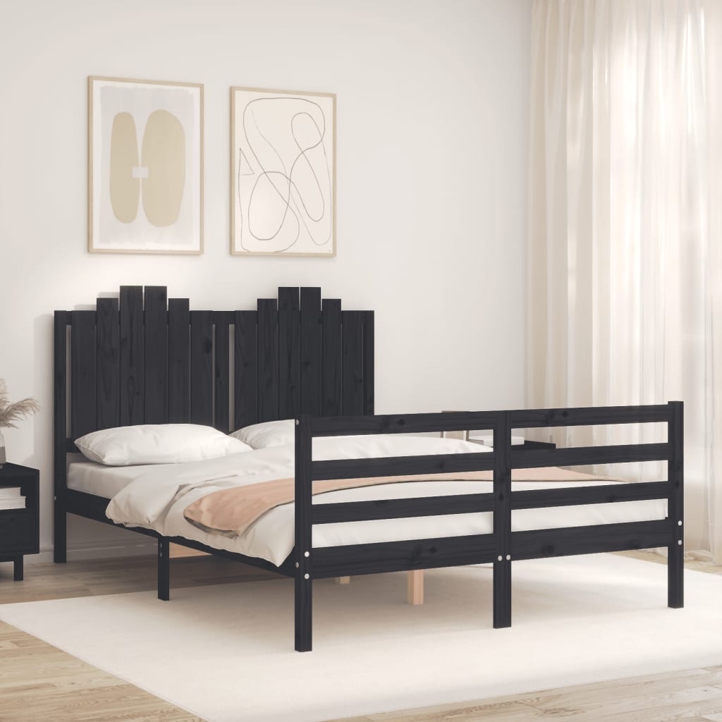 Bedframe met hoofdbord massief hout wit 100x200 cm