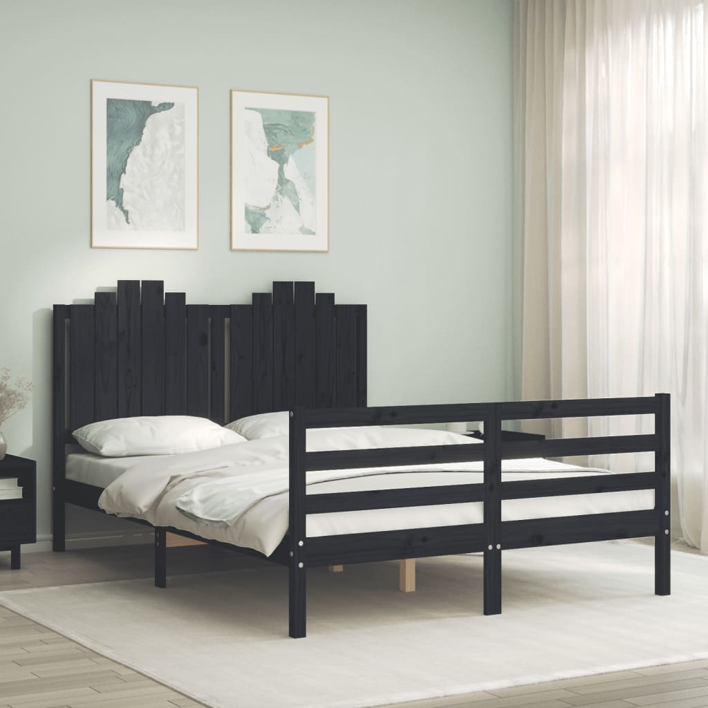 Bedframe met hoofdbord massief hout wit 100x200 cm