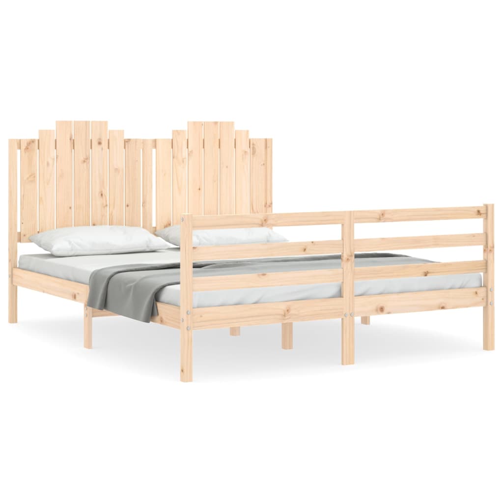 Bedframe met hoofdbord massief hout wit 100x200 cm