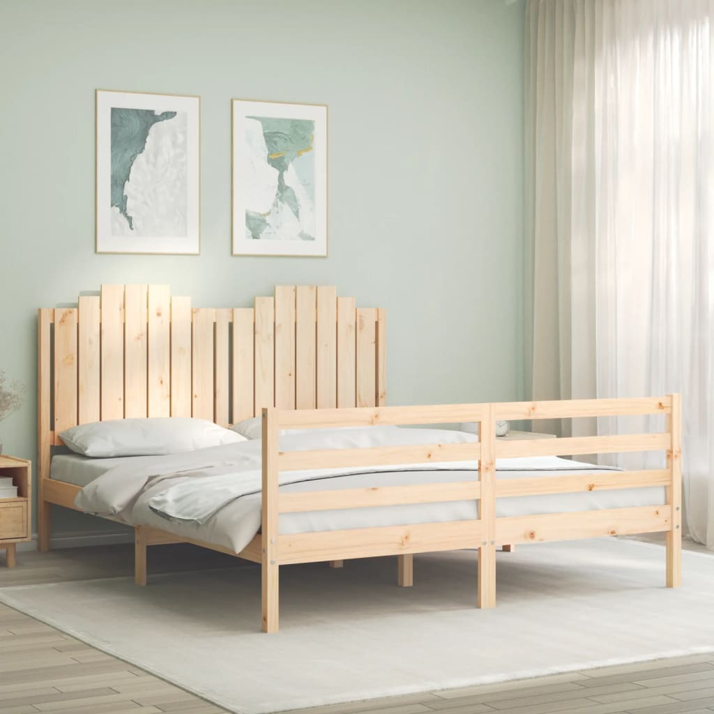 Bedframe met hoofdbord massief hout wit 100x200 cm