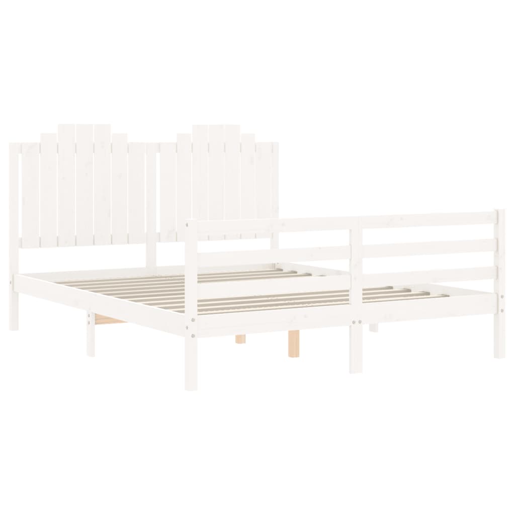 Bedframe met hoofdbord massief hout wit 100x200 cm