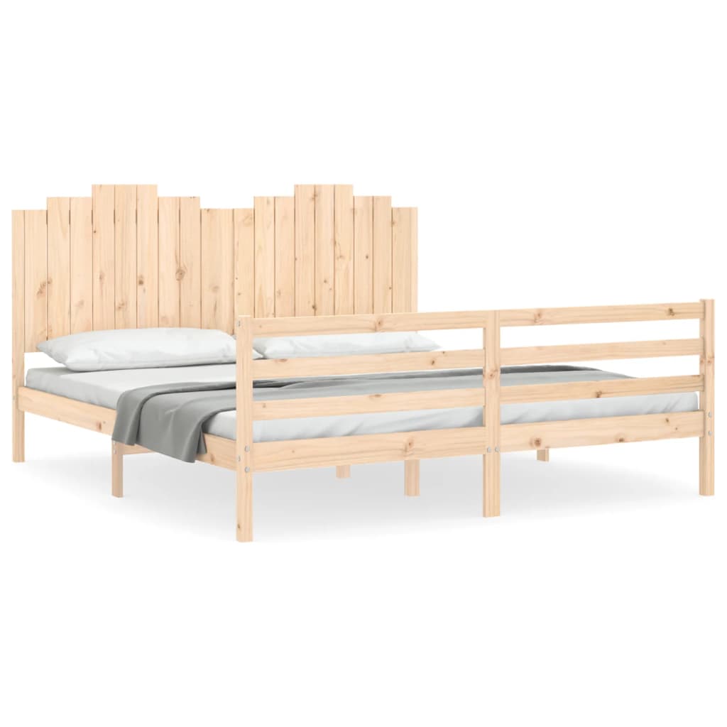 Bedframe met hoofdbord massief hout wit 100x200 cm