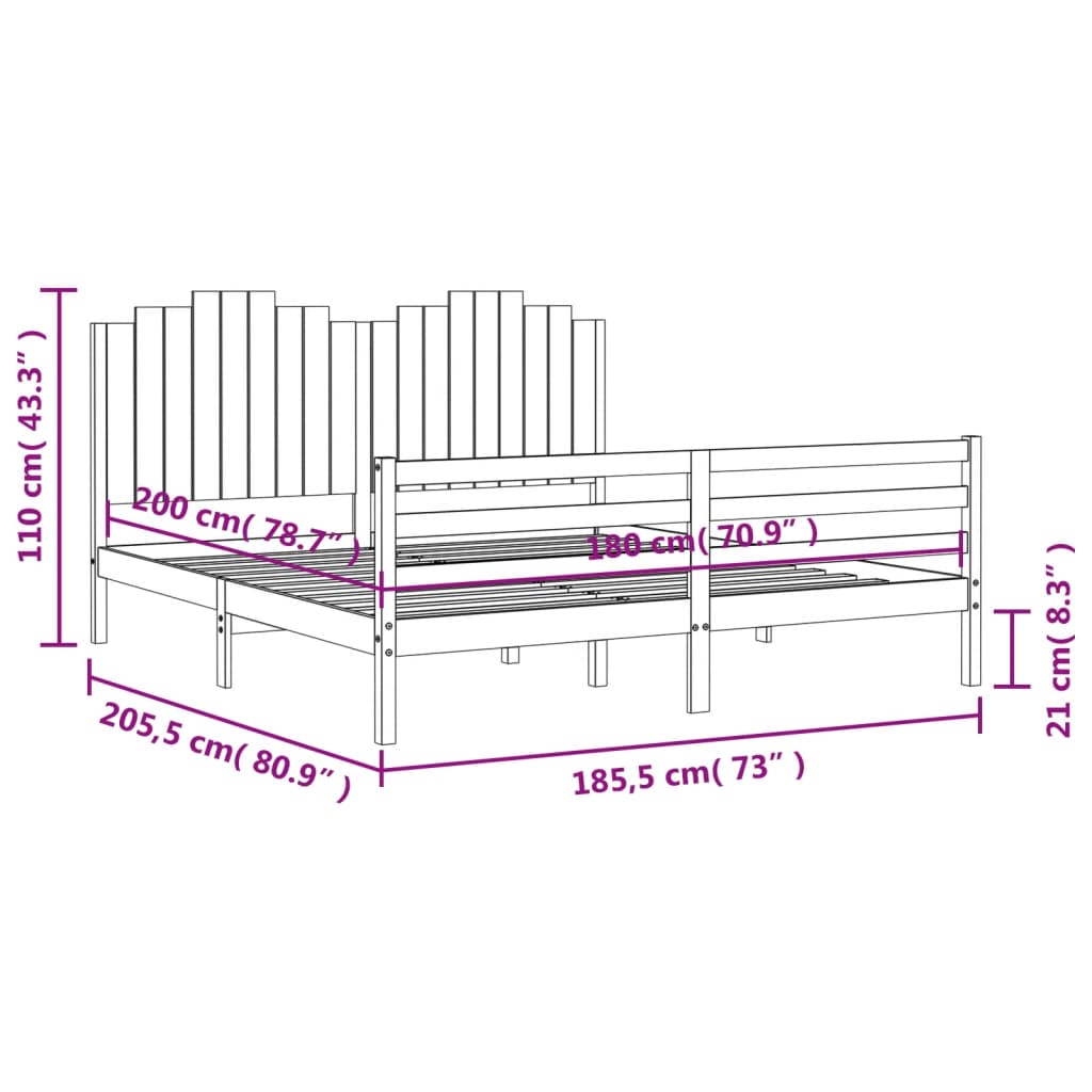 Bedframe met hoofdbord massief hout wit 100x200 cm