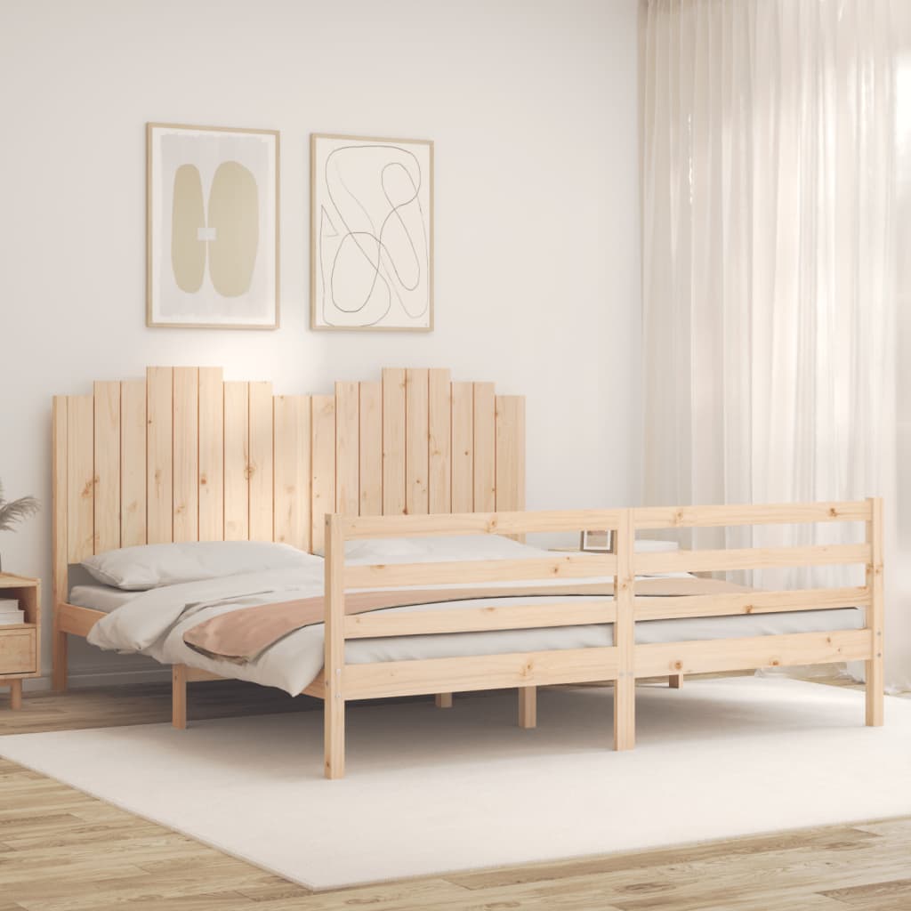 Bedframe met hoofdbord massief hout wit 100x200 cm