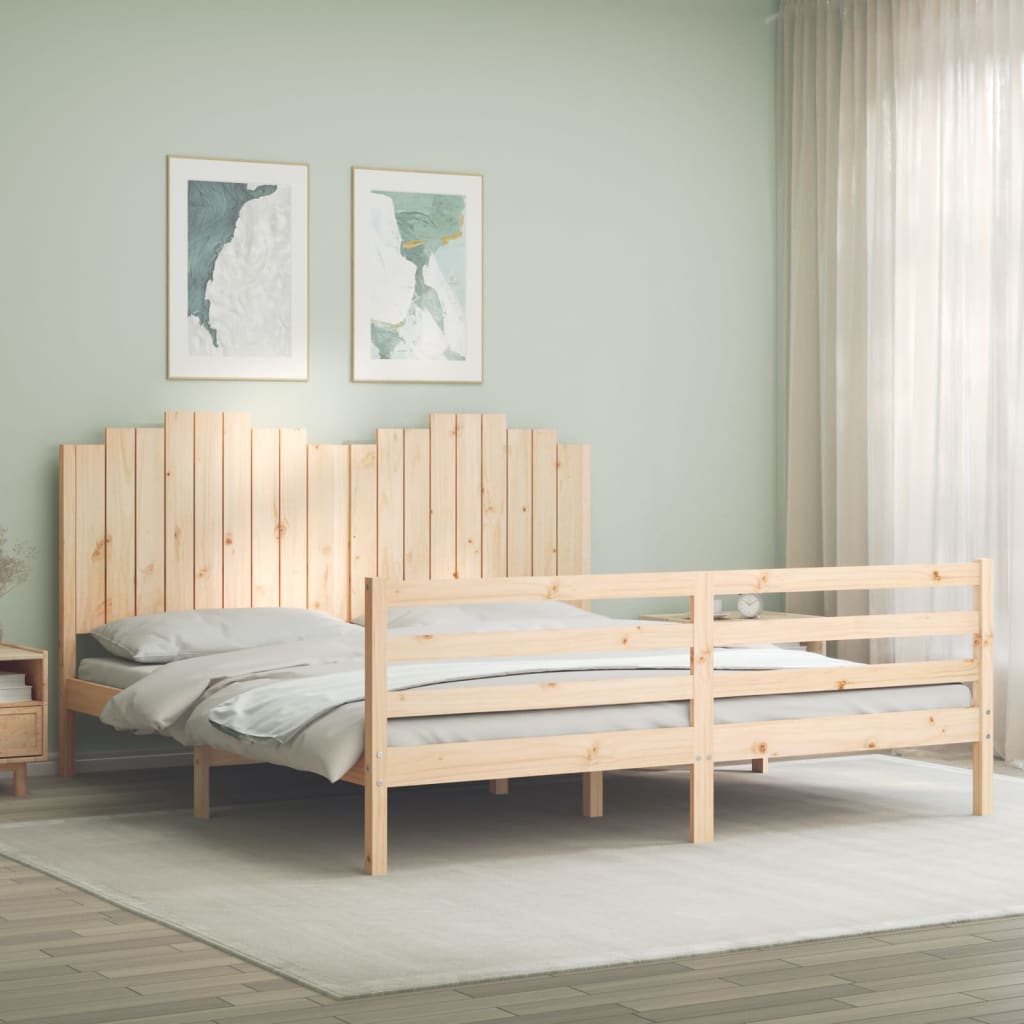 Bedframe met hoofdbord massief hout wit 100x200 cm