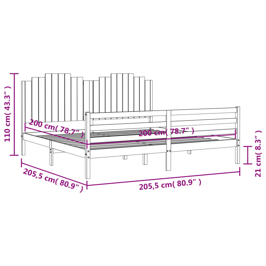 Bedframe met hoofdbord massief hout wit 100x200 cm