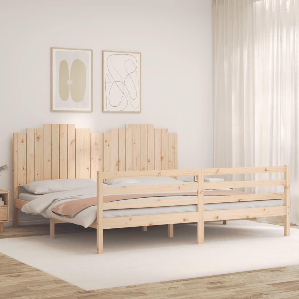 Bedframe met hoofdbord massief hout wit 100x200 cm