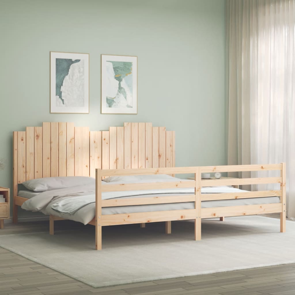 Bedframe met hoofdbord massief hout wit 100x200 cm