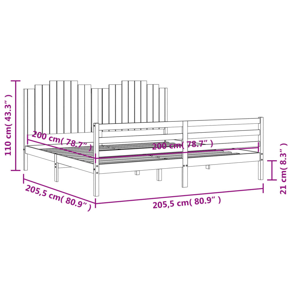 Bedframe met hoofdbord massief hout wit 100x200 cm