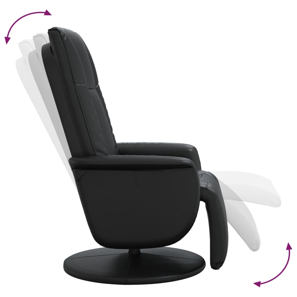 Fauteuil réglable avec repose-pieds en cuir artificiel noir