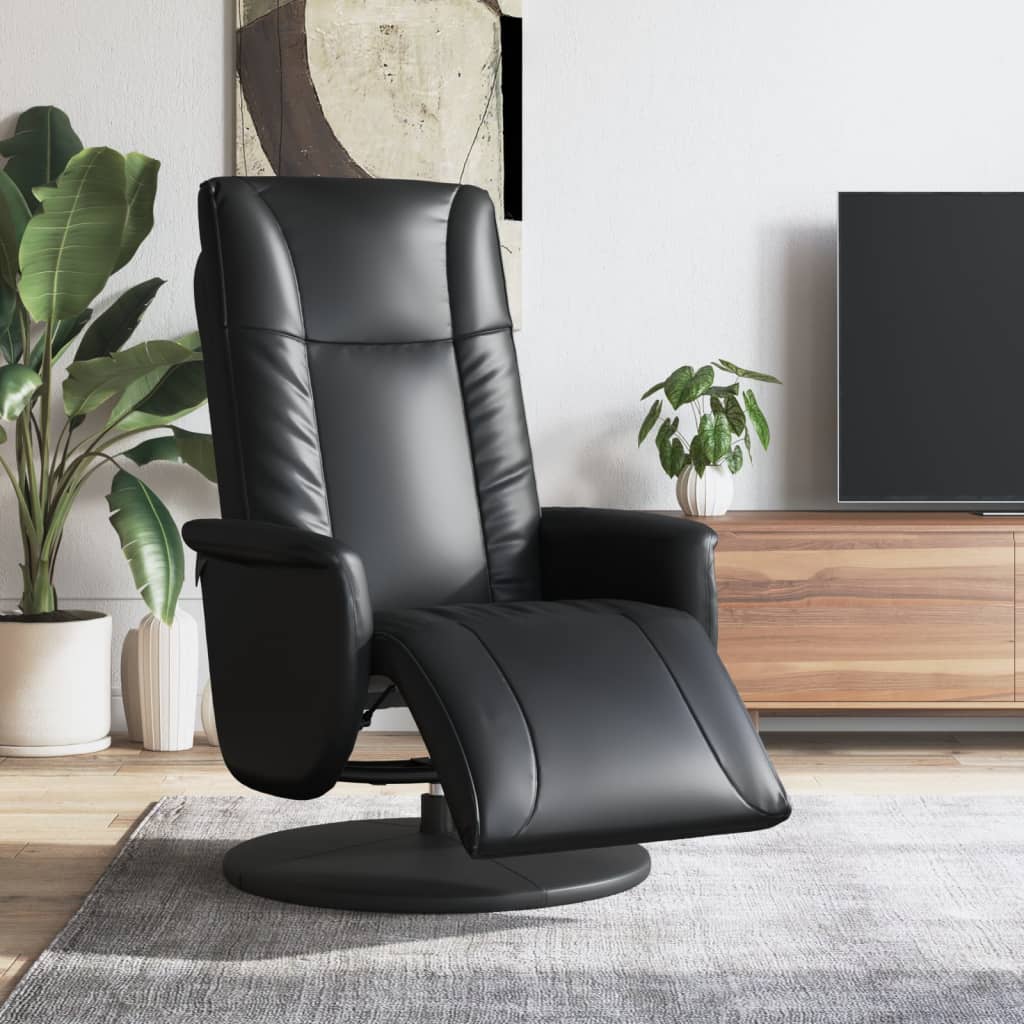 Fauteuil réglable avec repose-pieds en cuir artificiel noir