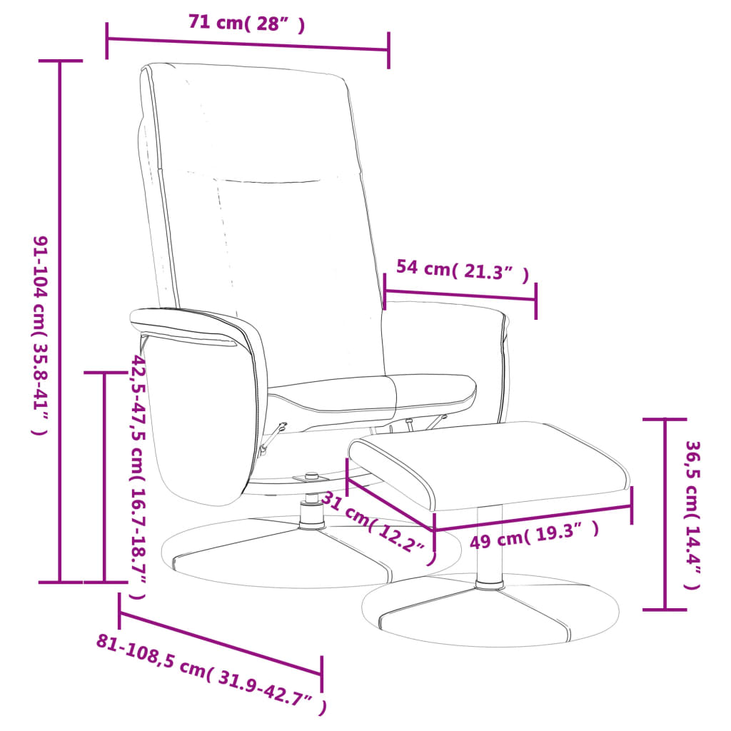 Fauteuil réglable avec repose-pieds en cuir artificiel