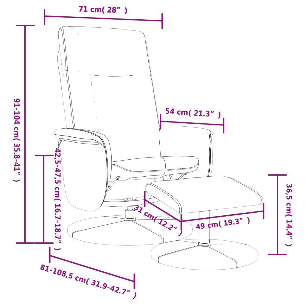 Fauteuil réglable avec repose-pieds en cuir artificiel