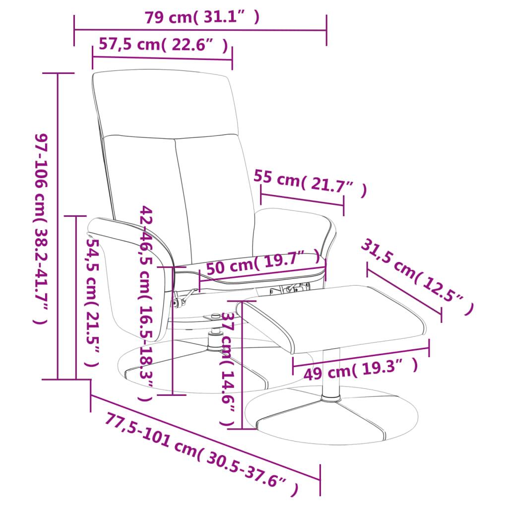 Fauteuil réglable avec repose-pieds en tissu